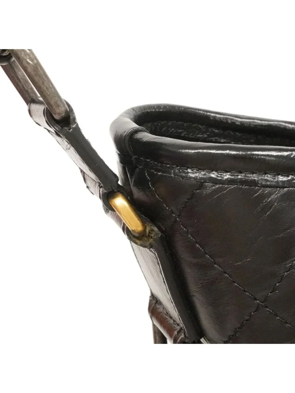 Chanel Shoulder Bag Gabrielle Leather Black Gold Silver
